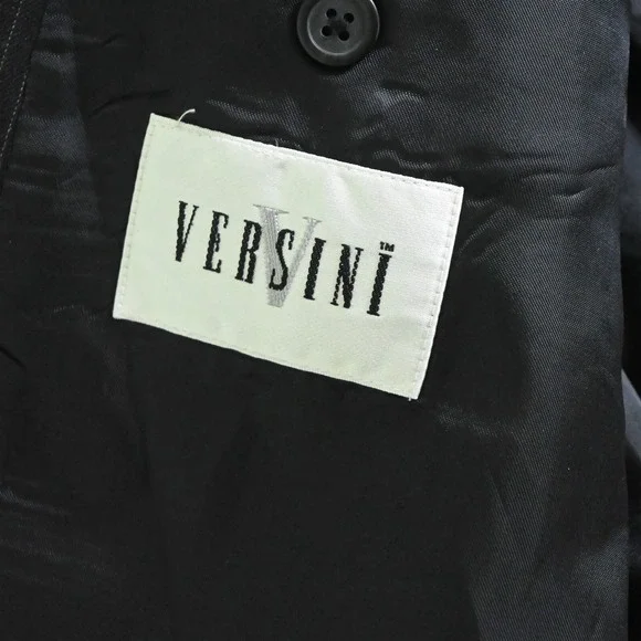 Versini 47R 48R 42x30 Black Striped 100% Wool Mens Jacket Pants Suit
